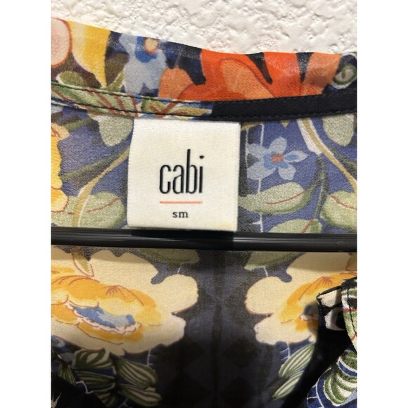 Cabi Blouse Women Small Navy Floral Sheer Button Front Artsy Bloomcore Office - Picture 8 of 9